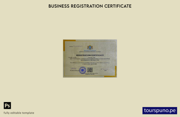 Plantilla de certificado de registro de Somalia lista para imprimir